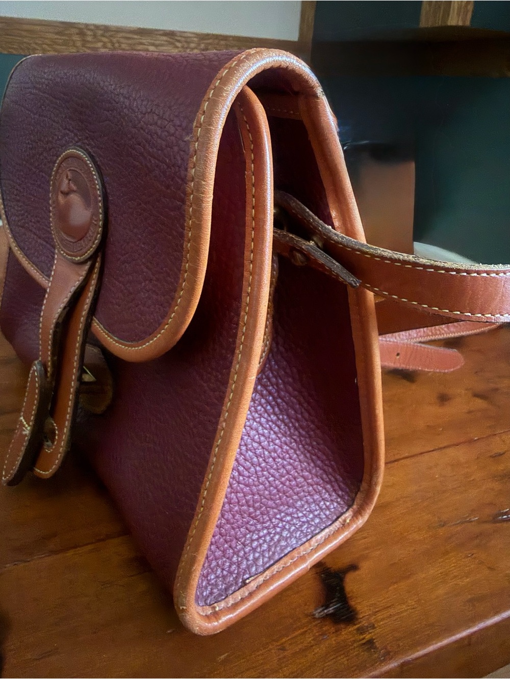 Dooney & Bourke Red Leather Crossbody with Tan Trim - Picture 6 of 7
